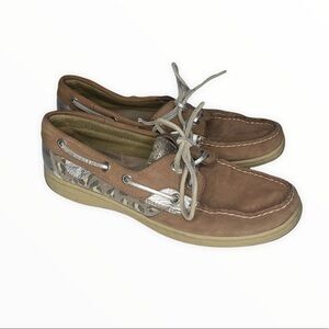 Sperry Top Sider Leather Cheetah Print Sequin Boat Shoes Size 7.5